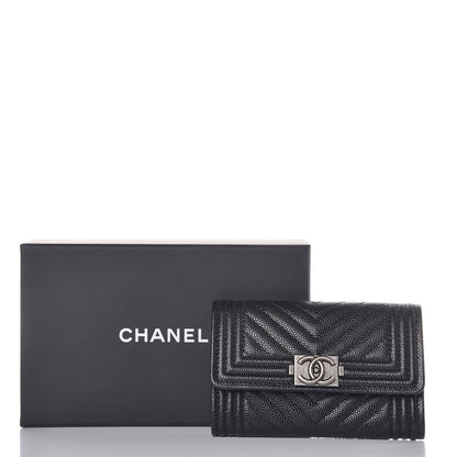 Chanel Caviar Chevron Quilted Boy Card Holder Wallet Black 9 of 9