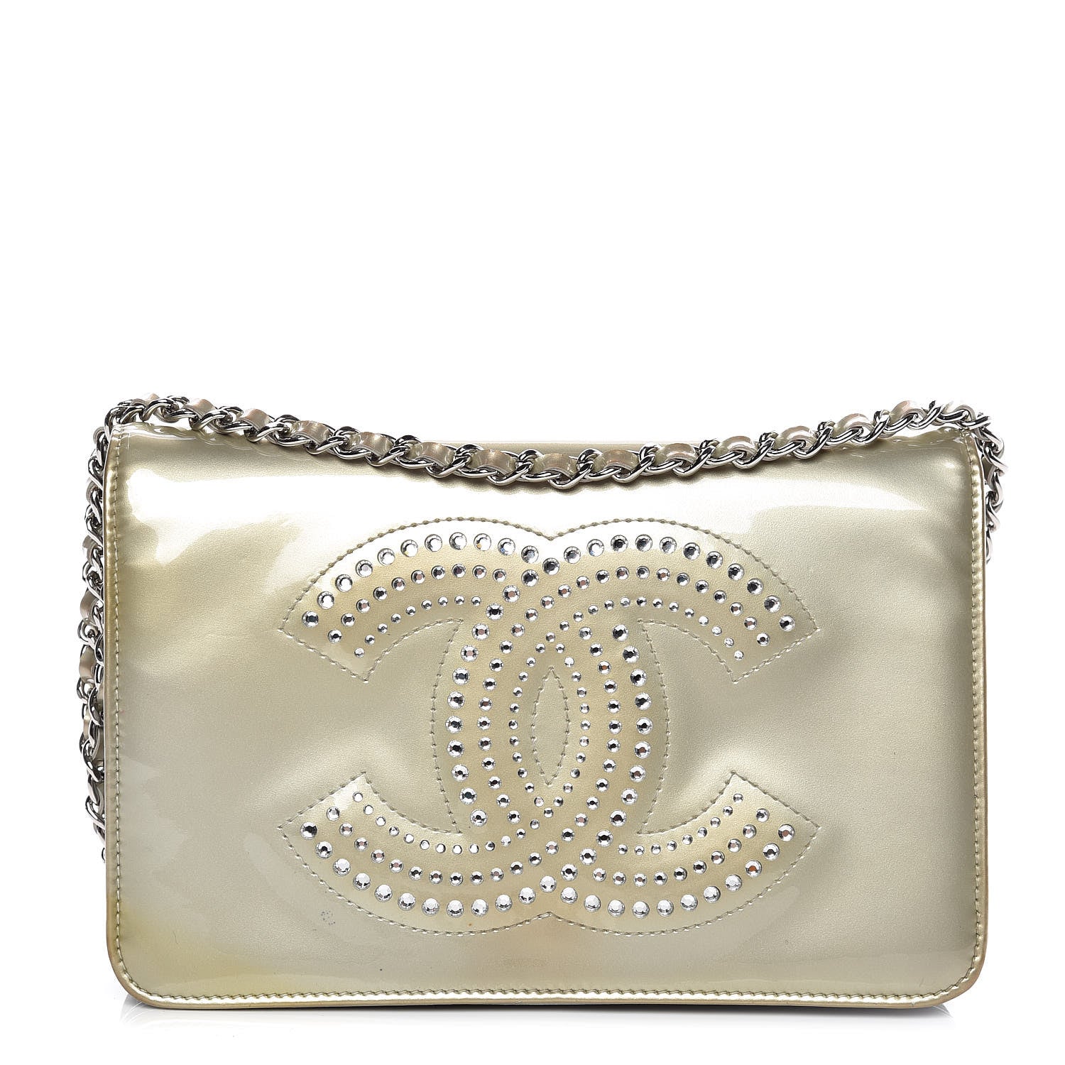 Chanel Patent Strass Wallet On Chain WOC Silver 1 of 16