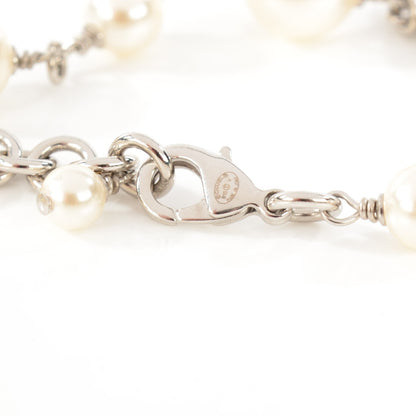 Chanel Crystal Pearl CC Long Necklace Silver 4 of 6