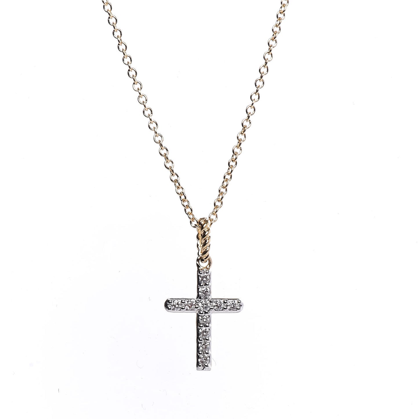 18K Yellow Gold Diamond Cable Collectibles Cross Necklace