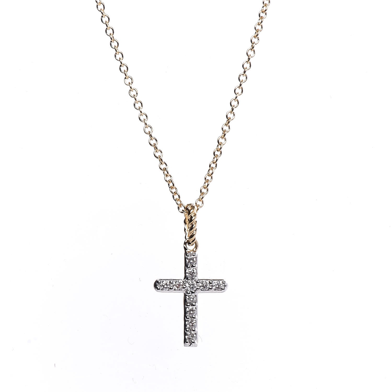 David Yurman 18K Yellow Gold Diamond Cable Collectibles Cross Necklace 4 of 6