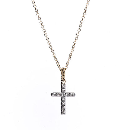David Yurman 18K Yellow Gold Diamond Cable Collectibles Cross Necklace 4 of 6