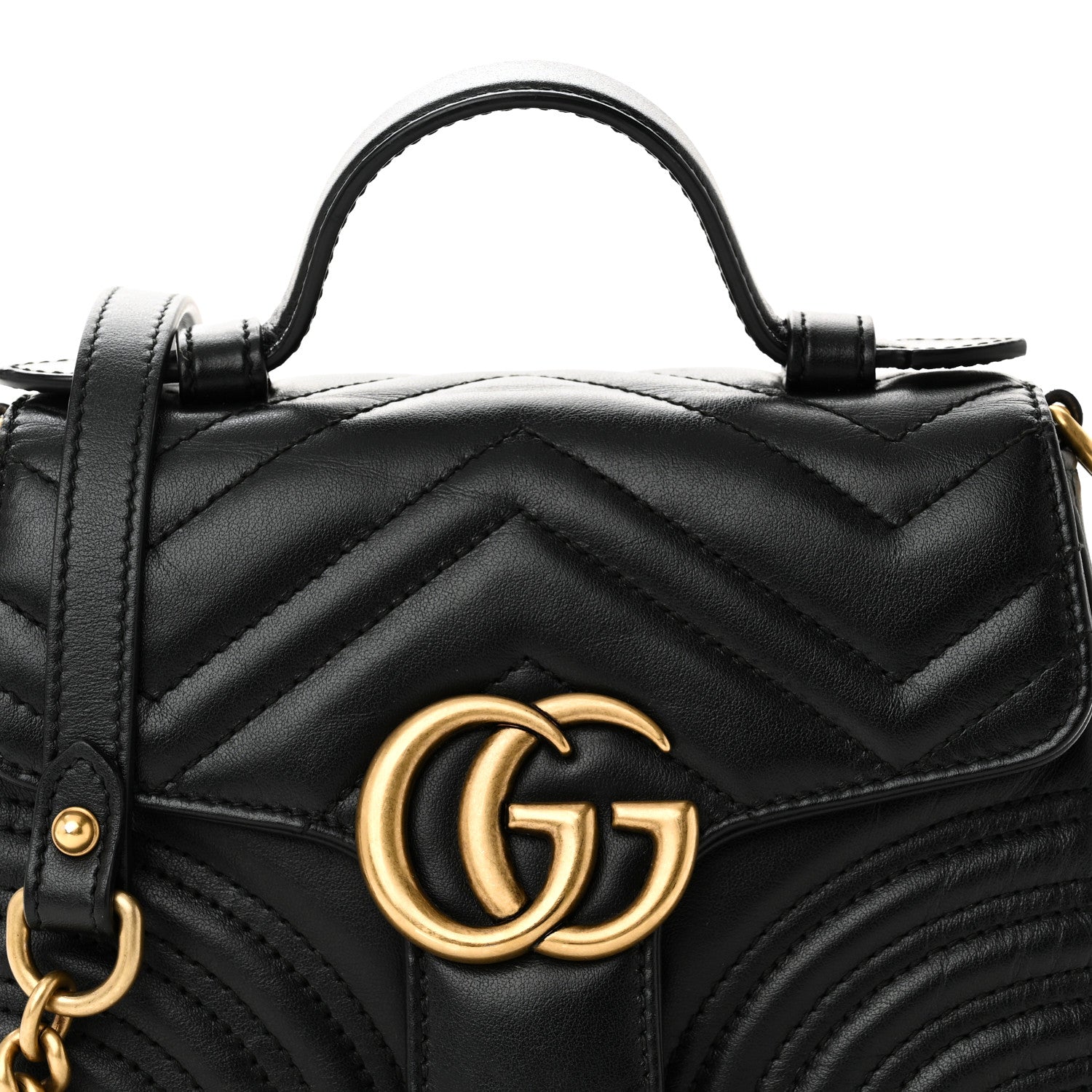 Gucci Calfskin Matelasse Mini GG Marmont Top Handle Shoulder Bag Black 8 of 10