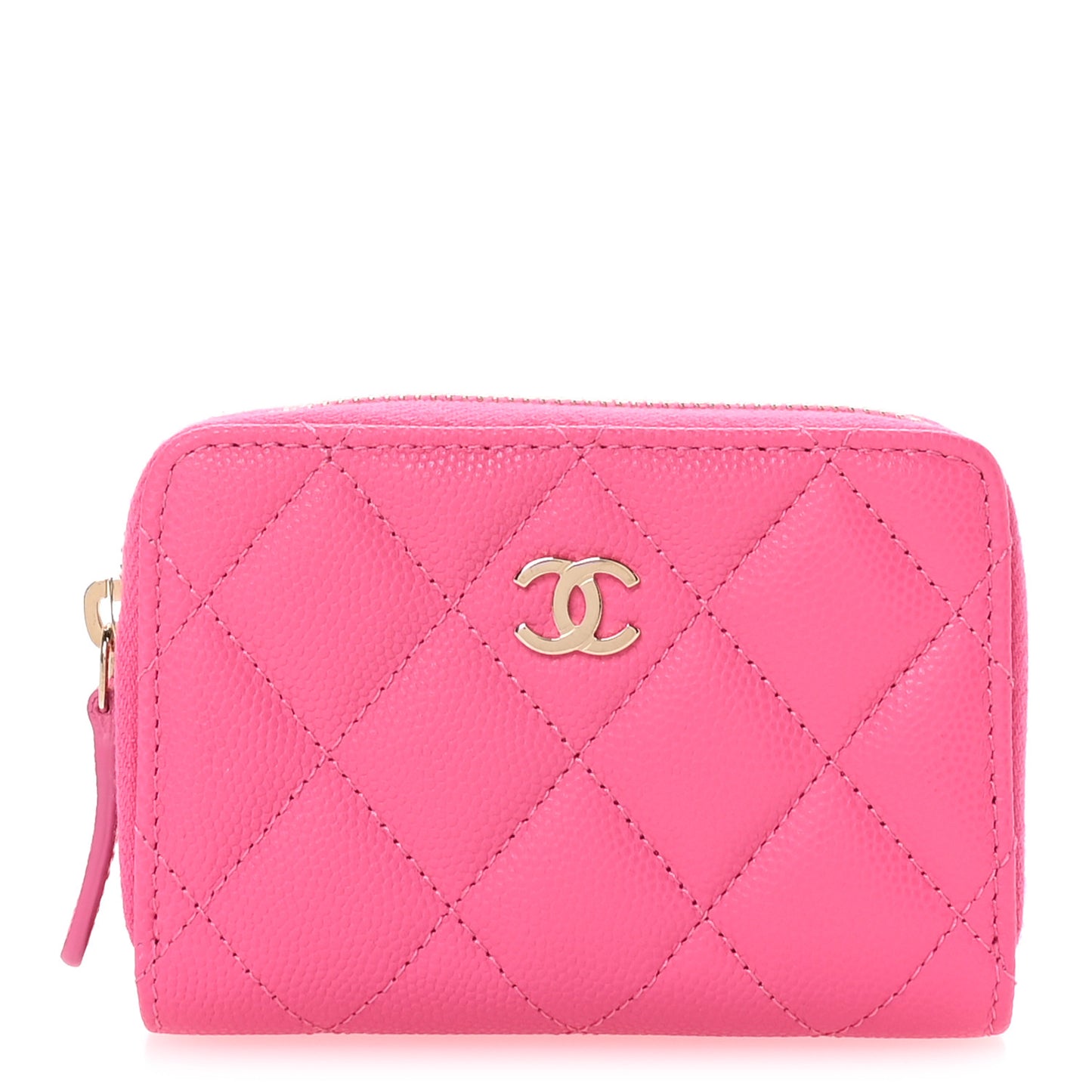 Caviar Quilted Zip Coin Purse Pink