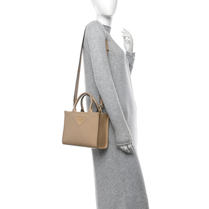 Prada Soft Calfskin Triangolo Symbole Embossed Mini Tote Sabbia 2 of 9