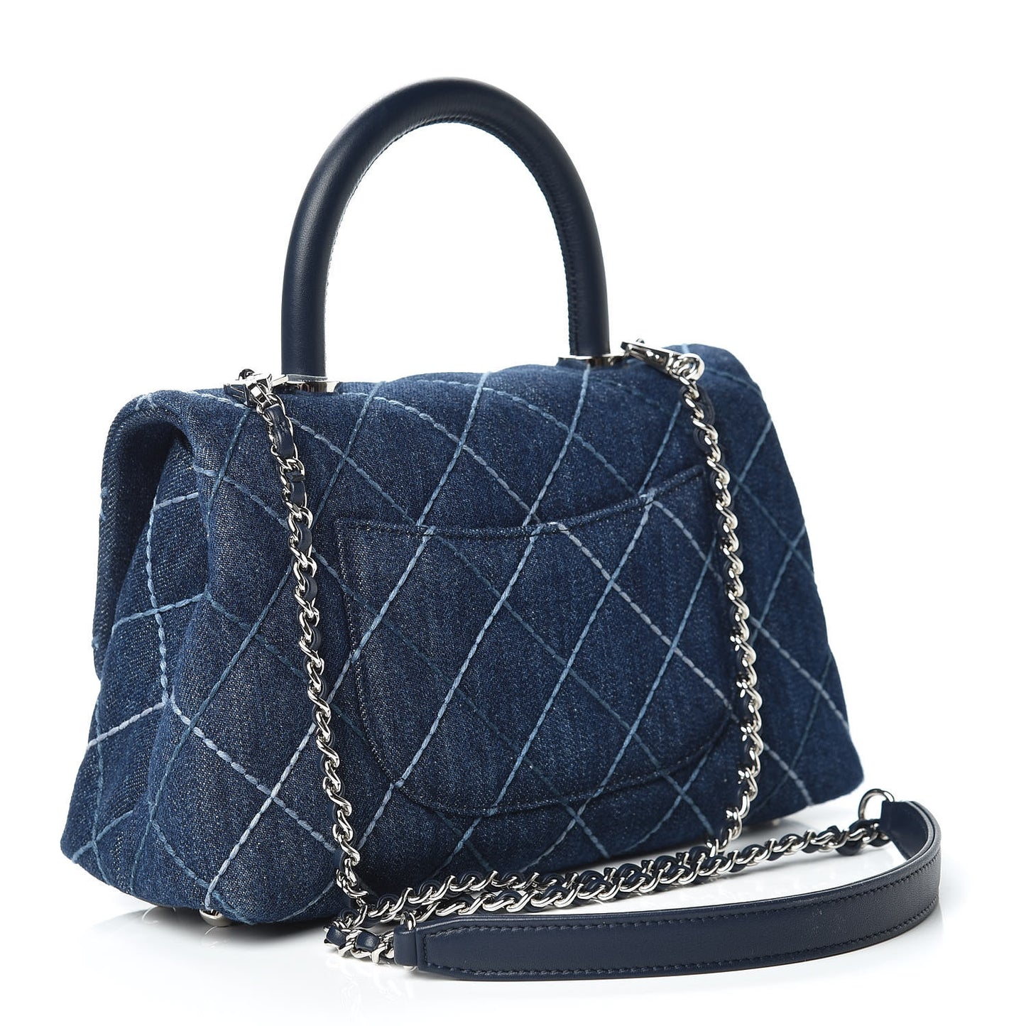 Denim Quilted Mini Coco Handle Flap Blue