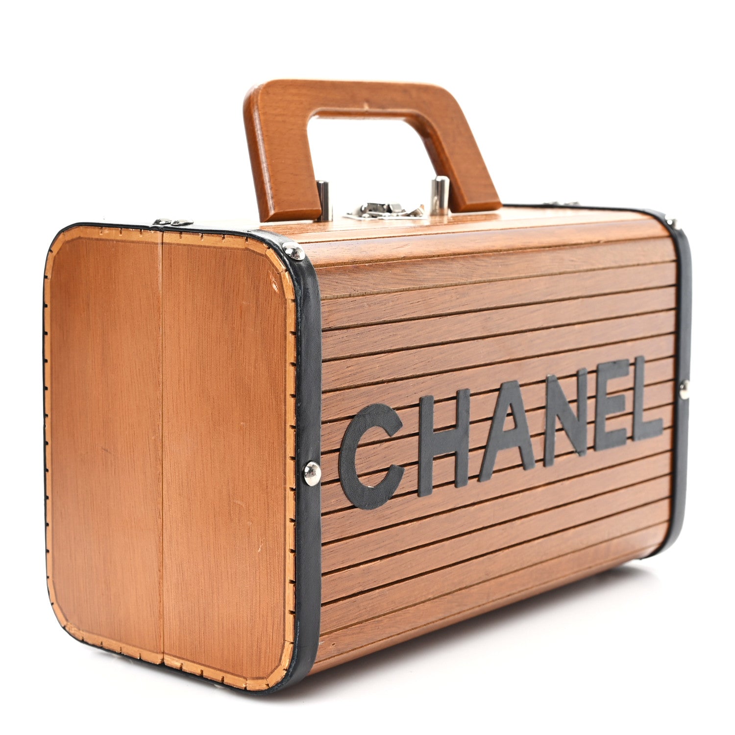 Chanel Wood Lambskin CC Vanity Case Brown Black 3 of 8