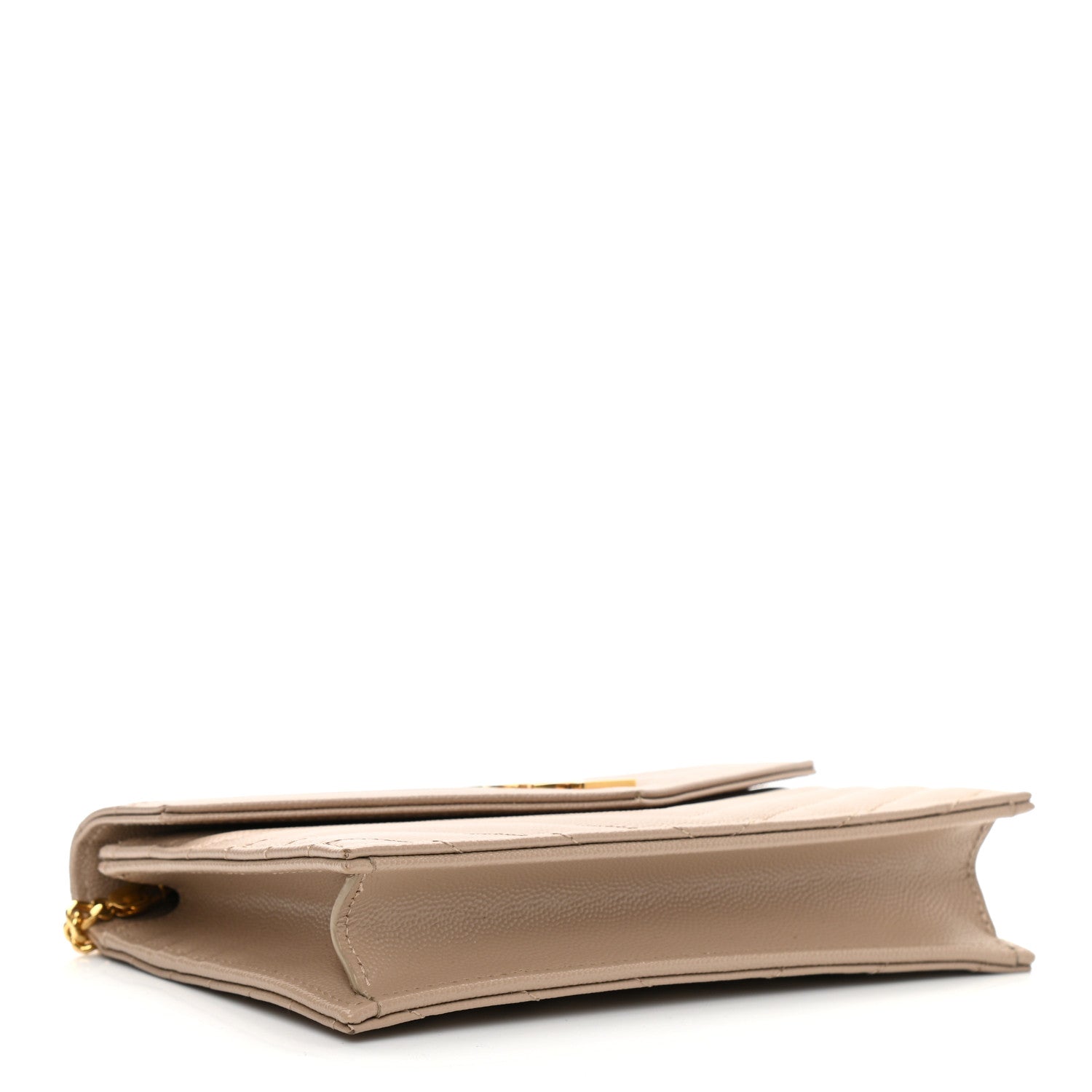 Saint Laurent Grain De Poudre Matelasse Chevron Monogram Envelope Chain Wallet Dark Beige 4 of 10