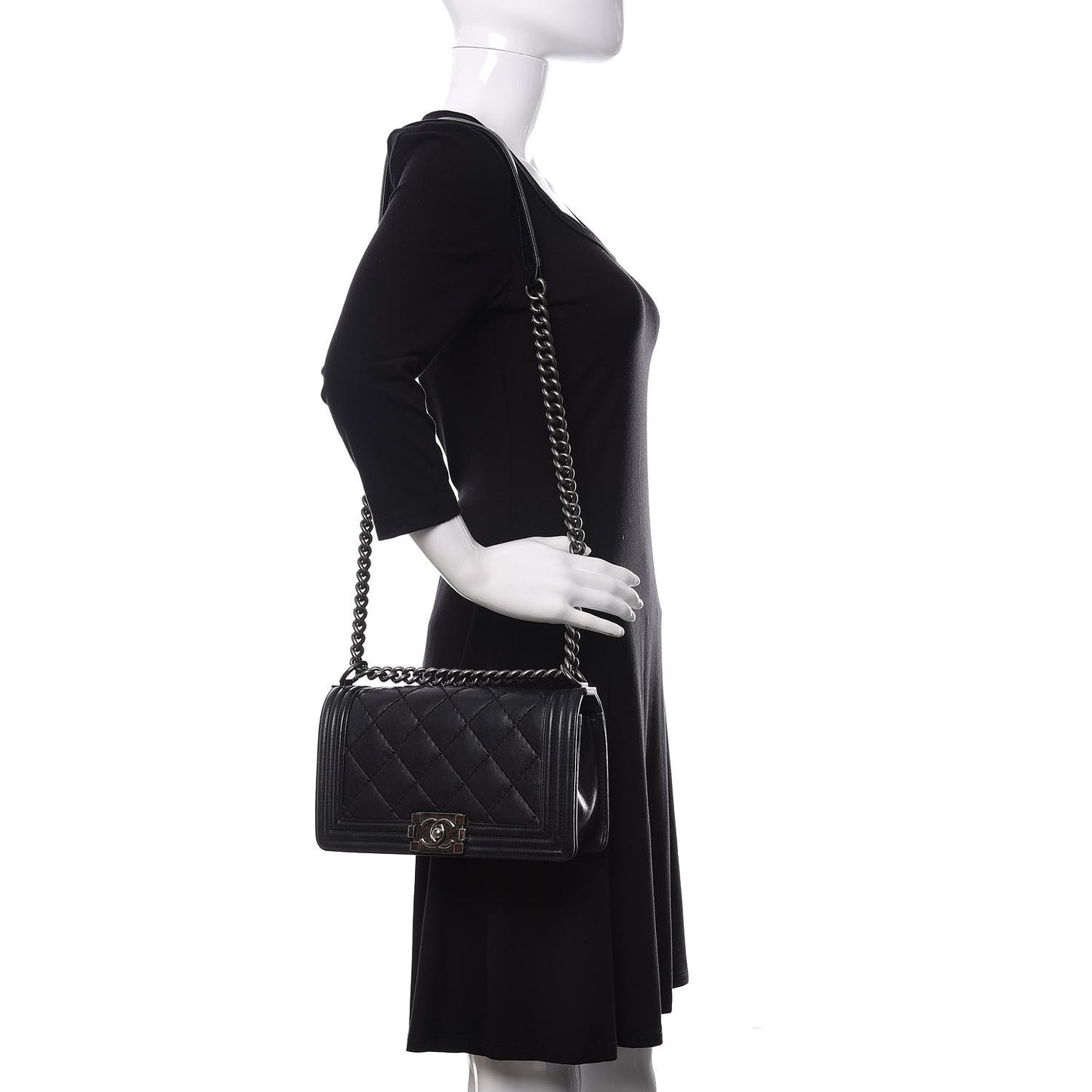 Calfskin Double Stitch Medium Boy Flap Black
