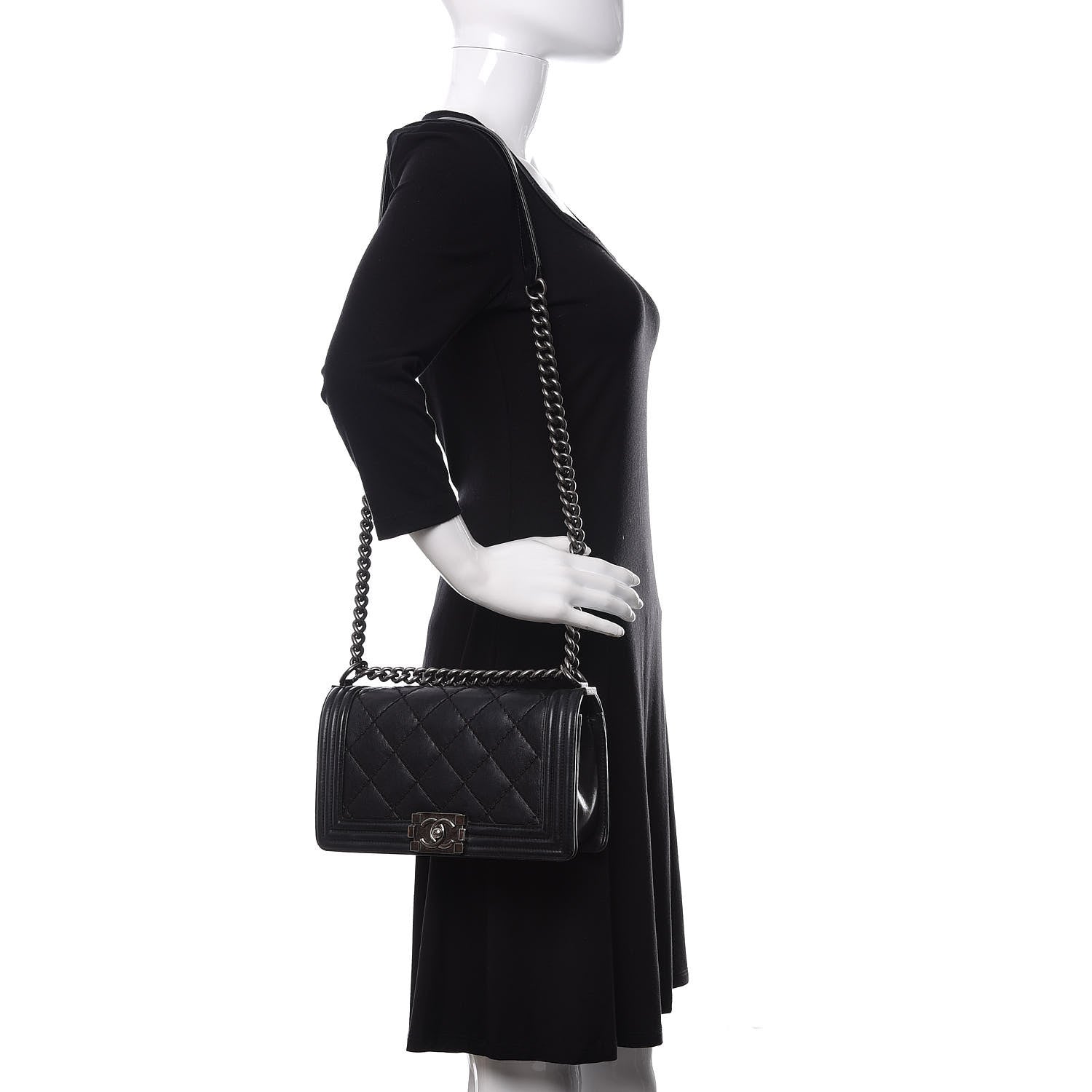 Chanel Calfskin Double Stitch Medium Boy Flap Black 2 of 17