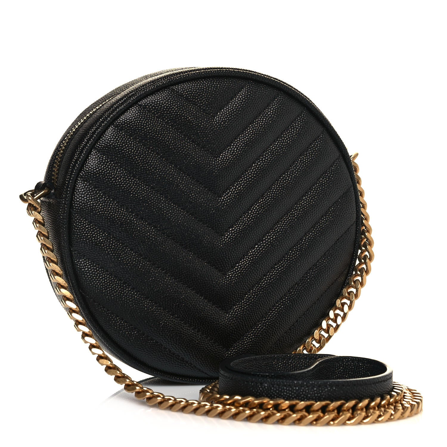 Saint Laurent Grain De Poudre Matelasse Chevron Quilted Round Vinyle Camera Bag Black 3 of 12