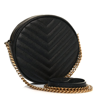 Saint Laurent Grain De Poudre Matelasse Chevron Quilted Round Vinyle Camera Bag Black 3 of 12