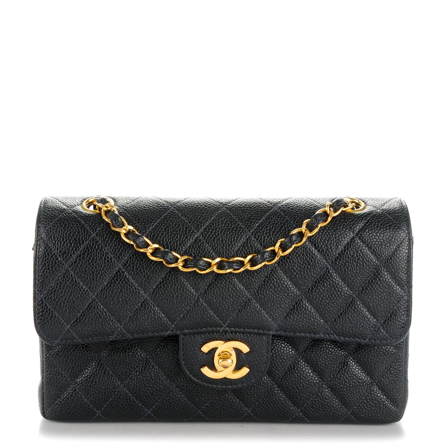 Caviar Quilted Small Double Flap Navy