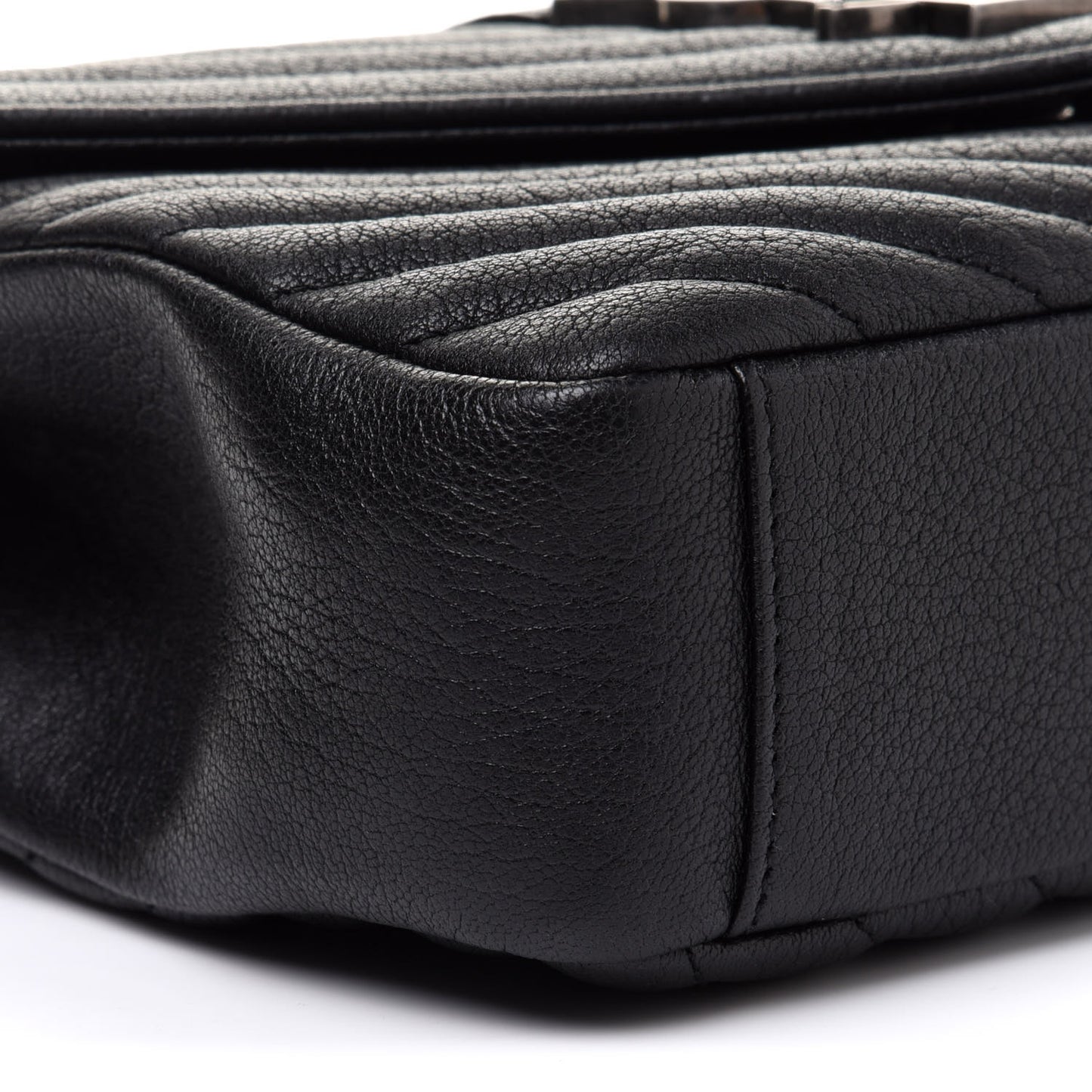 Sheepskin Matelasse Chevron Monogram Medium College Bag Black