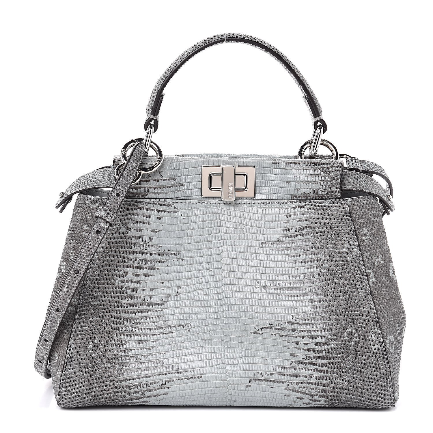 Fendi Lizard Togo Shiny Nappa Mini Peekaboo Iconic Satchel Pale Blue 1 of 11