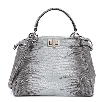 Fendi Lizard Togo Shiny Nappa Mini Peekaboo Iconic Satchel Pale Blue 1 of 11