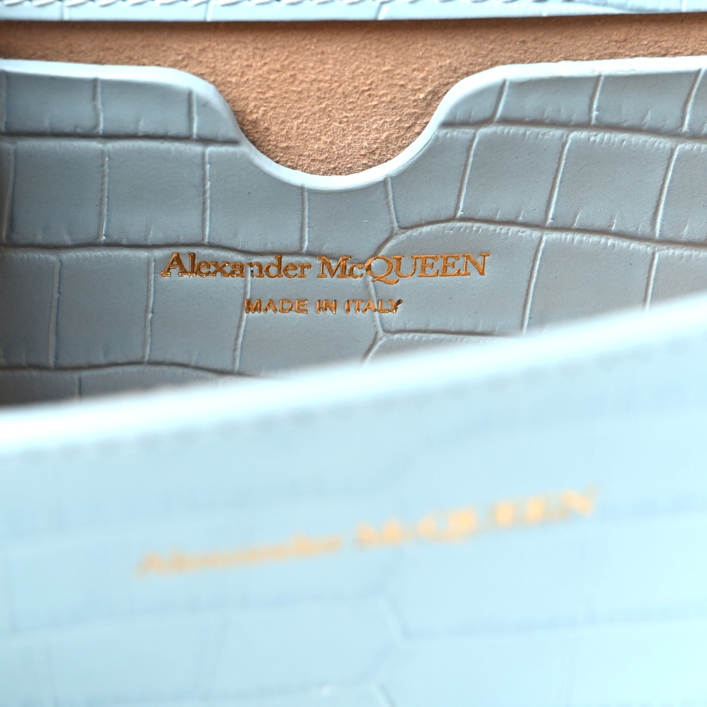 Calfskin Crocodile Embossed Knuckle Shoulder Bag Pale Blue