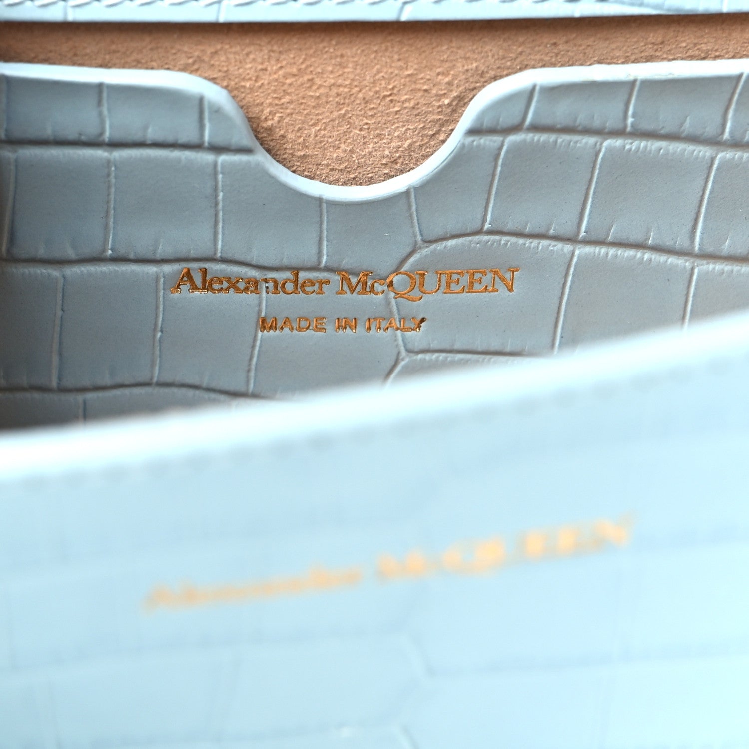 Alexander McQueen Calfskin Crocodile Embossed Knuckle Shoulder Bag Pale Blue 6 of 13