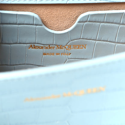 Alexander McQueen Calfskin Crocodile Embossed Knuckle Shoulder Bag Pale Blue 6 of 13