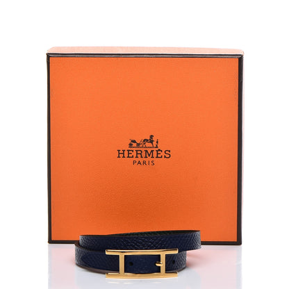Hermes Epsom Behapi Double Tour Bracelet XS Bleu Saphir Vert Anglais 7 of 7