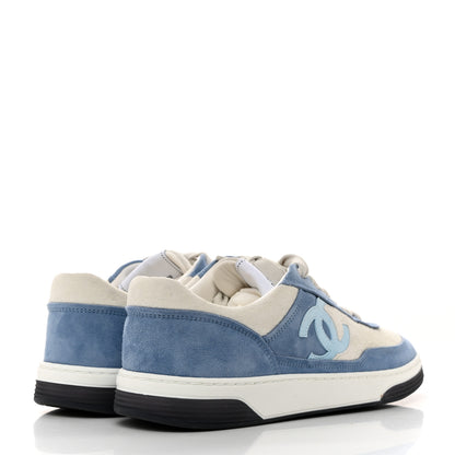 Chanel Suede Kidskin Womens CC Sneakers 40 White Blue 4 of 8