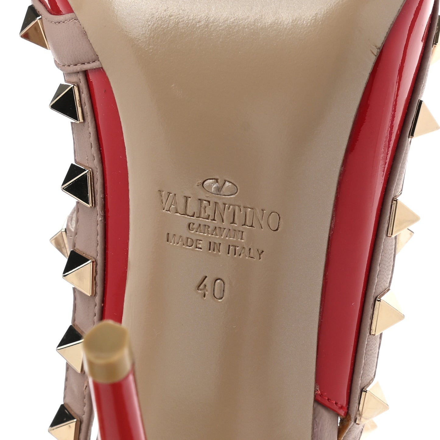 Patent Nappa Rockstud Ankle Strap 100mm Pumps 40 Rosso Valentino Poudre