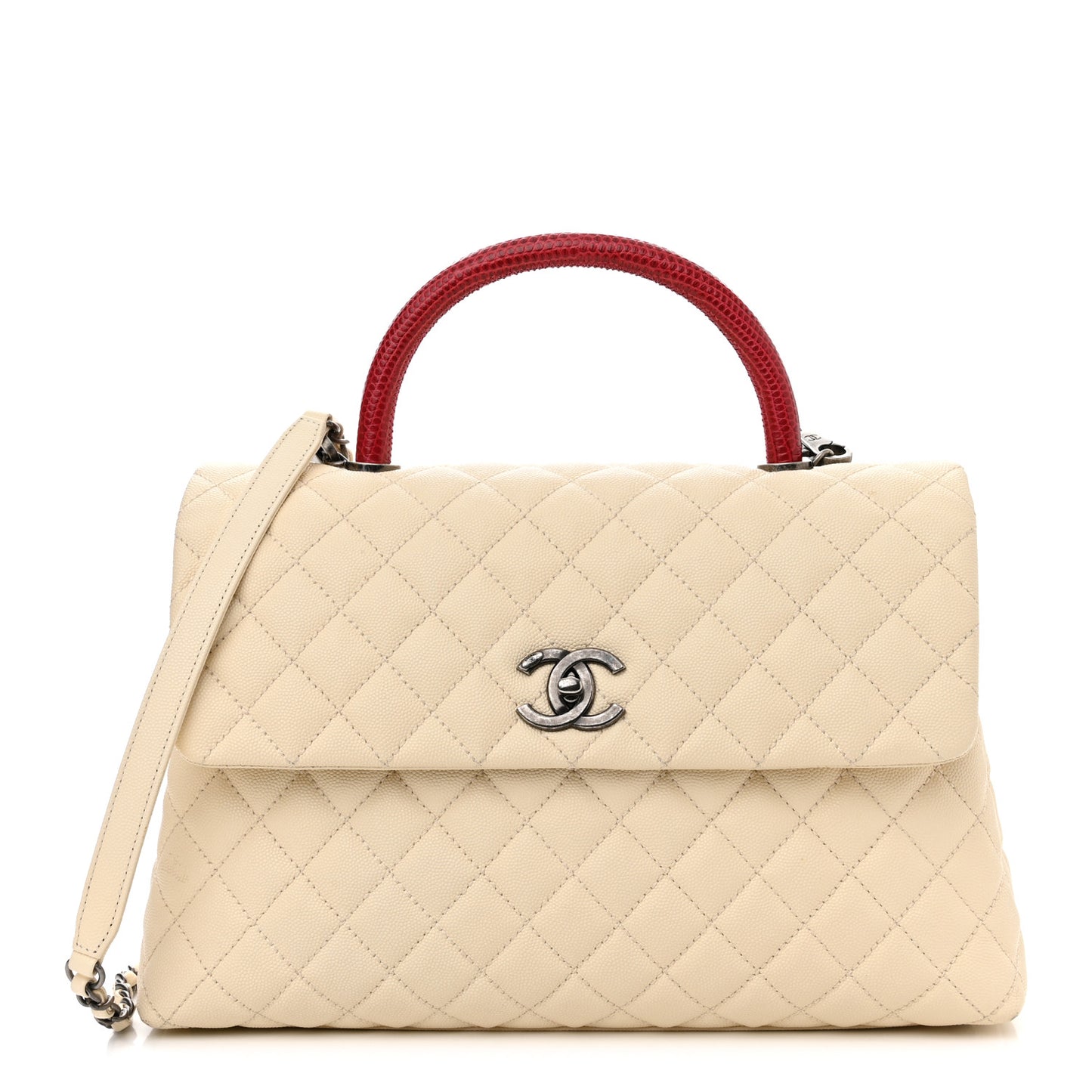 Caviar Lizard Quilted Medium Coco Handle Flap Ivory