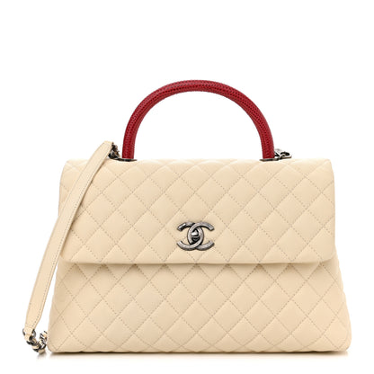 Chanel Caviar Lizard Quilted Medium Coco Handle Flap Ivory 1 of 12