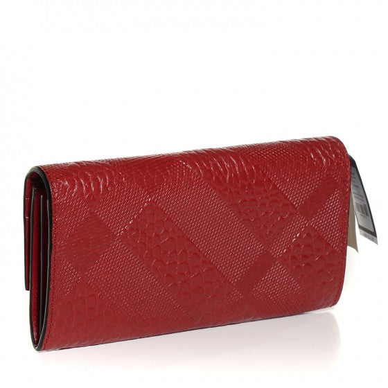 Burberry Signature Grain Calfskin Check Embossed Continental Wallet Military Red 3 of 14