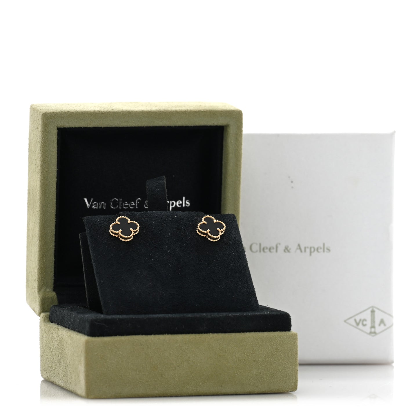 18K Yellow Gold Black Onyx Sweet Alhambra Earrings
