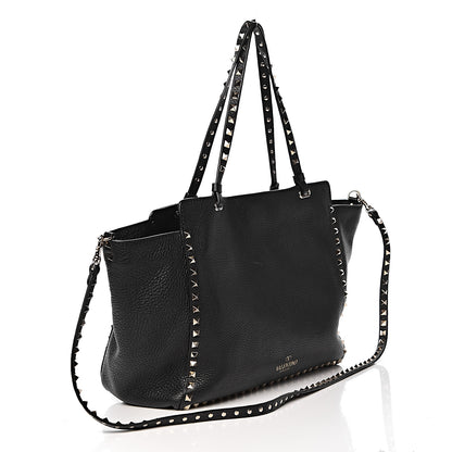 Valentino Garavani Alce Printed Calfskin Medium Rockstud Tote Black 4 of 14