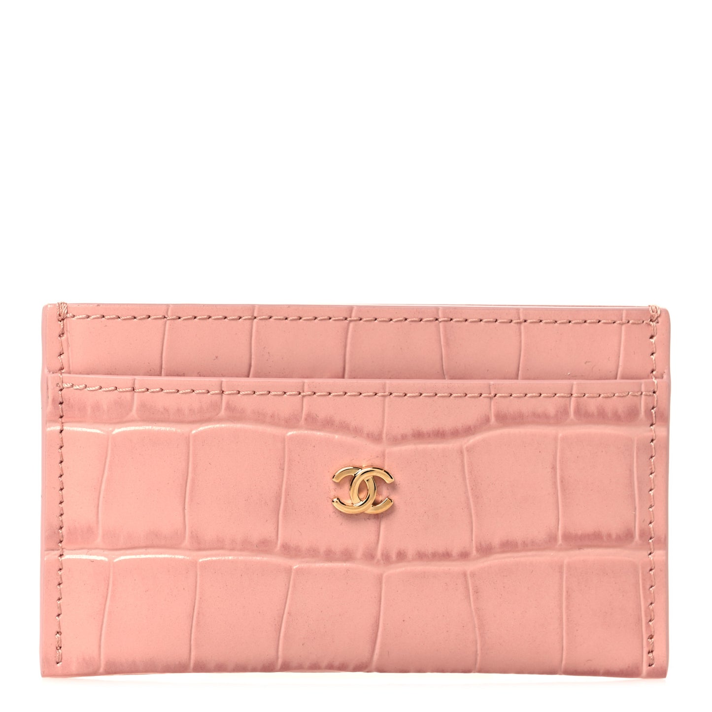 Calfskin Crocodile Embossed Crococo Card Holder Light Pink