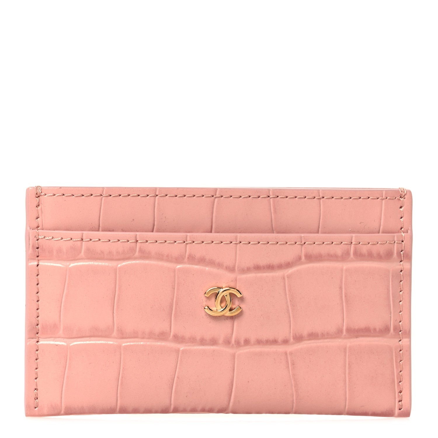 Chanel Calfskin Crocodile Embossed Crococo Card Holder Light Pink 1 of 7