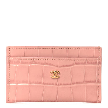 Chanel Calfskin Crocodile Embossed Crococo Card Holder Light Pink 1 of 7