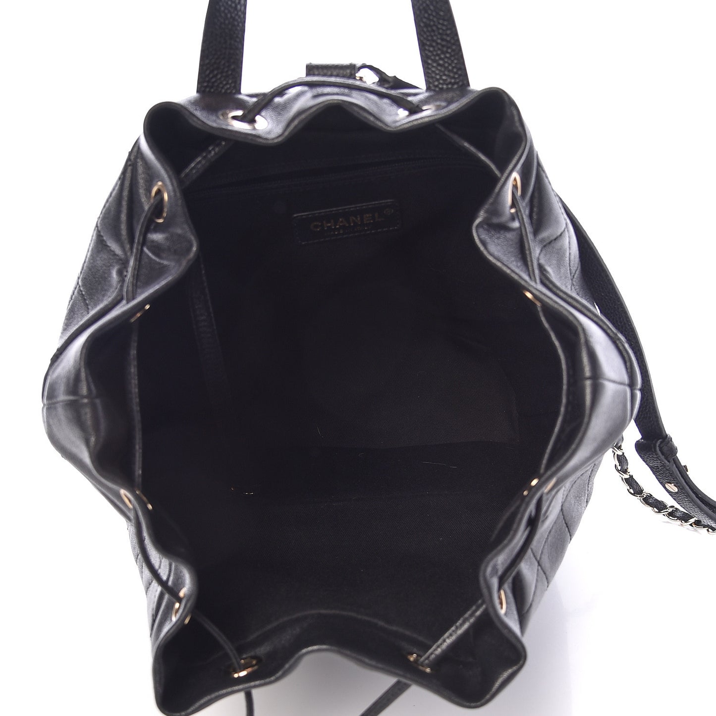 Sheepskin Caviar Quilted Daily Round Backpack Black