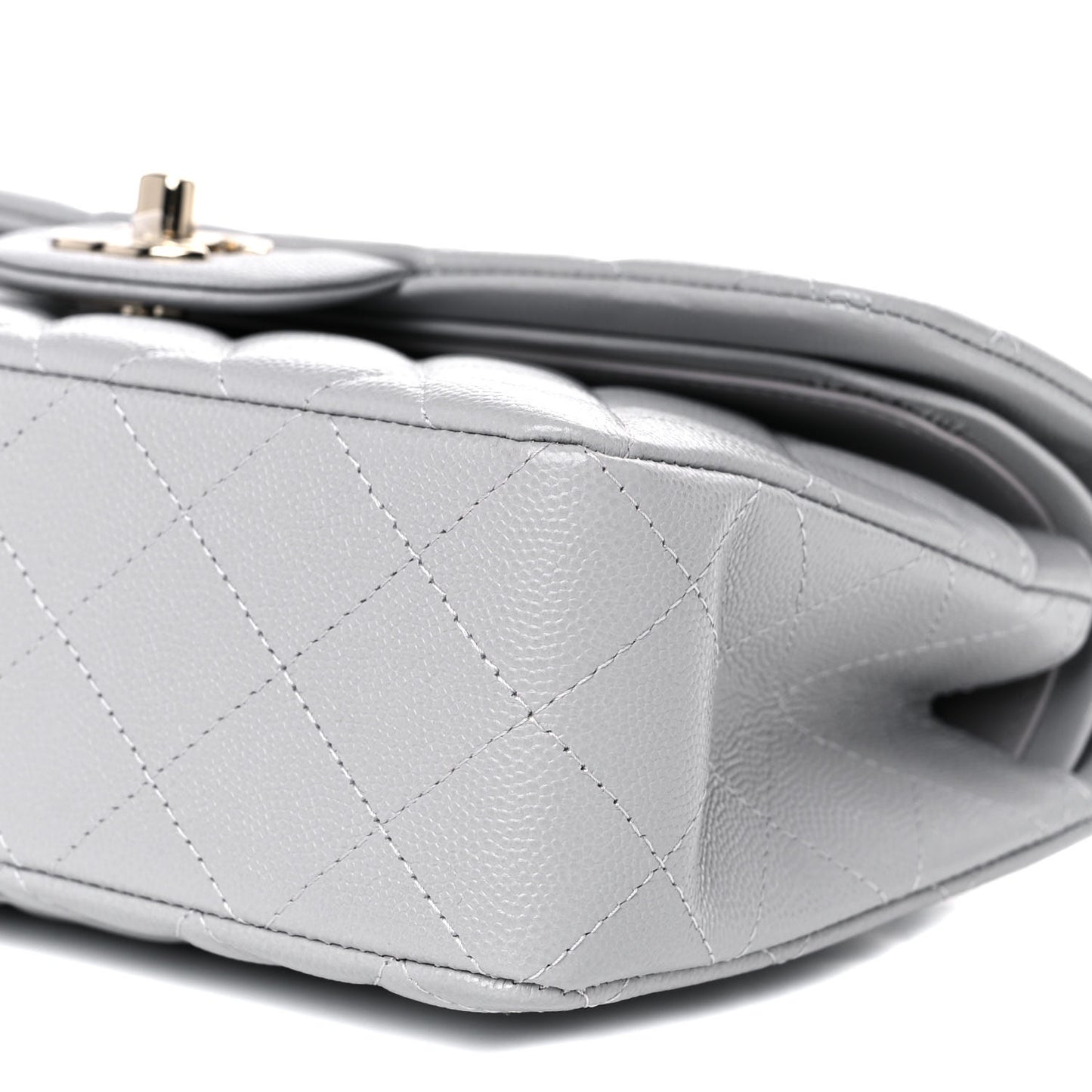 Caviar Quilted Small Double Flap Grey