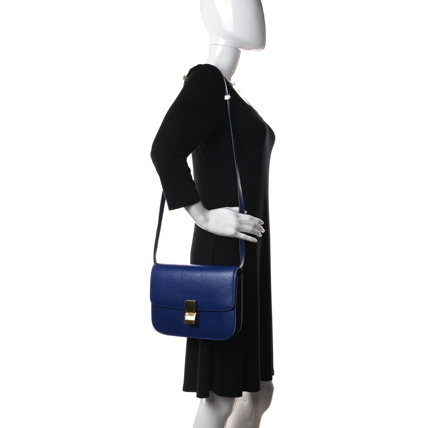 Celine Liege Calfskin Medium Classic Box Flap Bag Indigo 2 of 14
