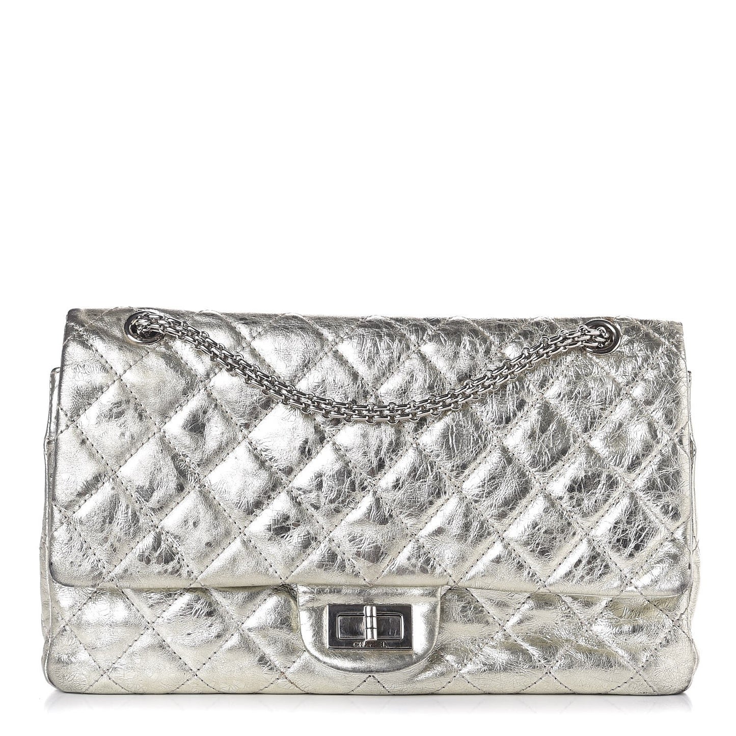 Metallic Aged Calfskin Quilted 2.55 Reissue 227 Flap Silver