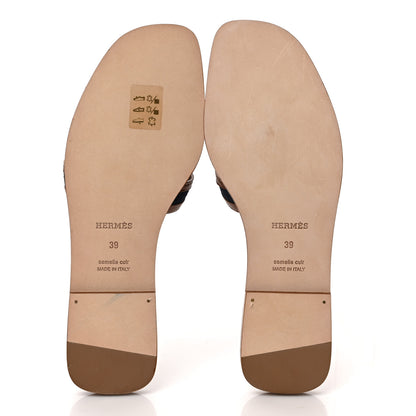 Hermes Calfskin Denim Oran Sandals 39 Bleu Brut Gold 5 of 8