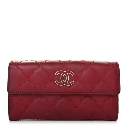 Chanel Calfskin Double Stitch Hamptons Large Gusset Flap Wallet Red 1 of 12