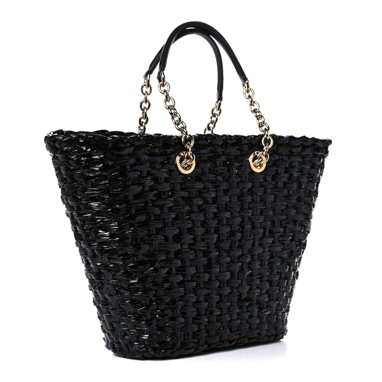 Dolce & Gabbana Vernice Vitello Raffia Woven Coffa Tote Black 3 of 11