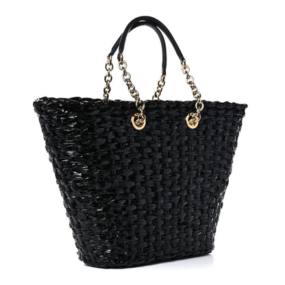 Dolce & Gabbana Vernice Vitello Raffia Woven Coffa Tote Black 3 of 11