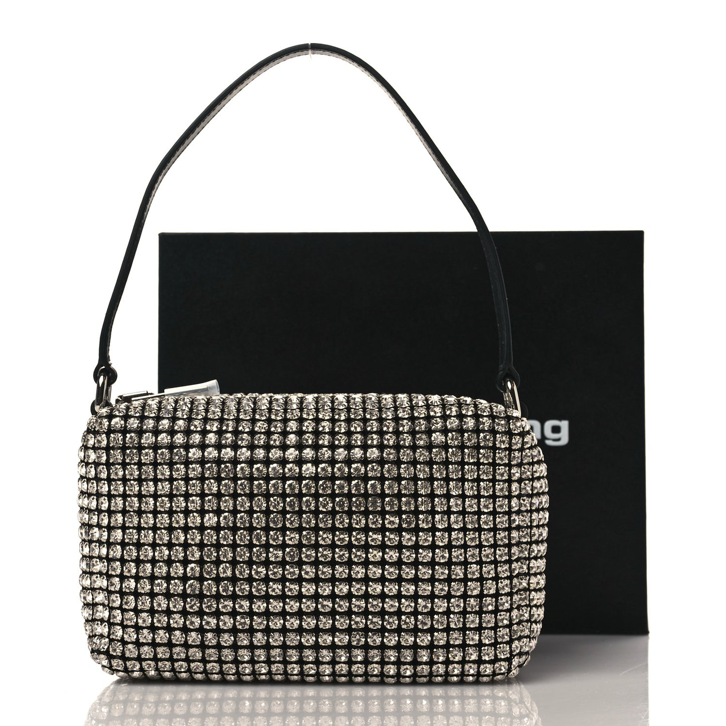 Mesh Crystal Rhinestone Mini Heiress Pouch Black Silver