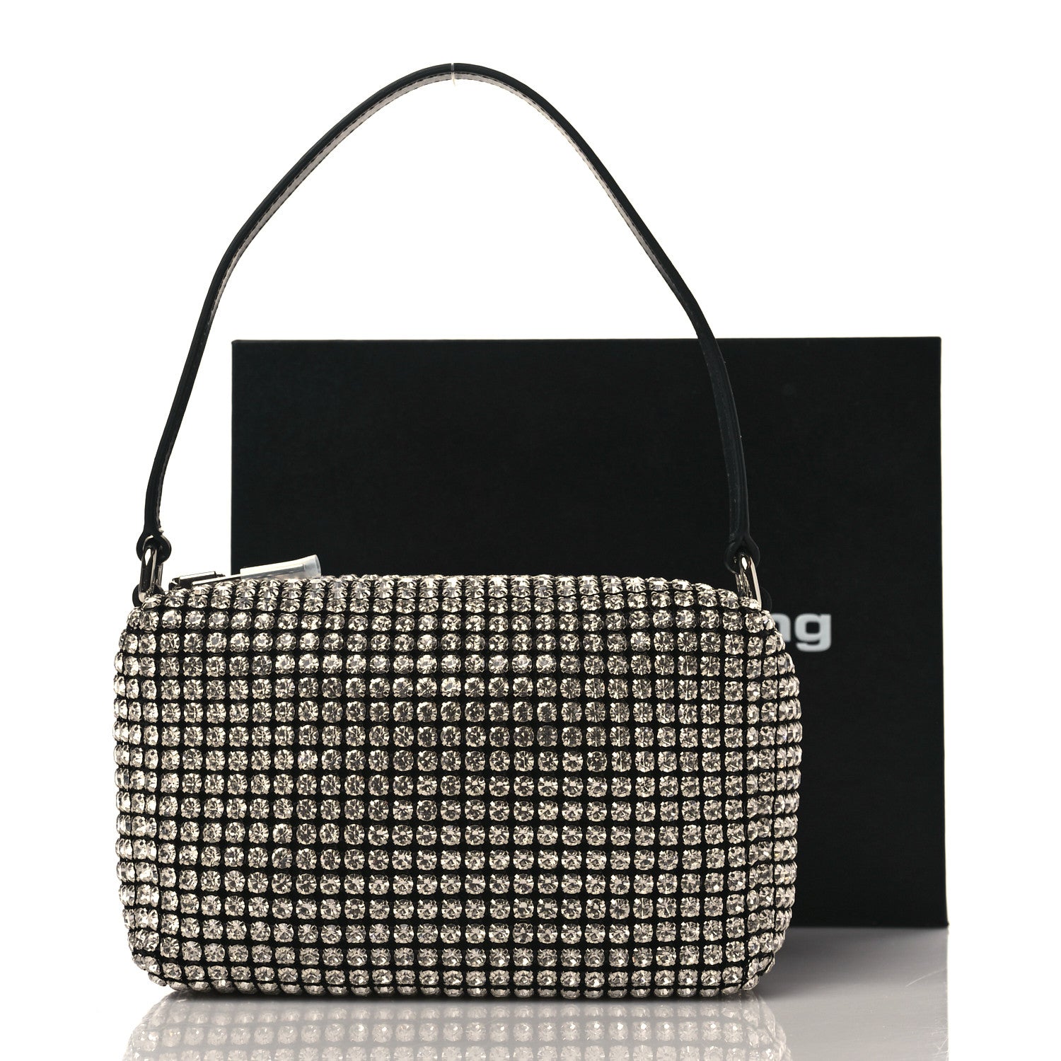 Alexander Wang Mesh Crystal Rhinestone Mini Heiress Pouch Black Silver 10 of 10
