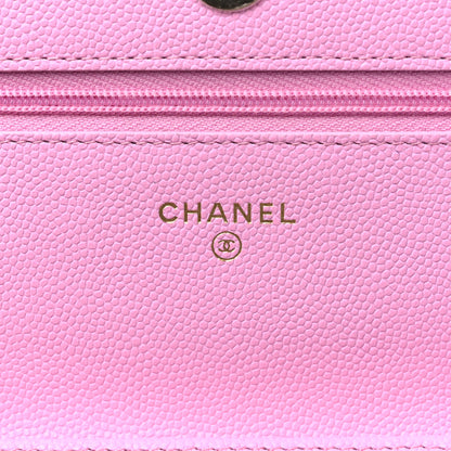 Chanel Caviar Quilted Perforated Metal CC Wallet On Chain WOC Lilac Light Green 6 of 10