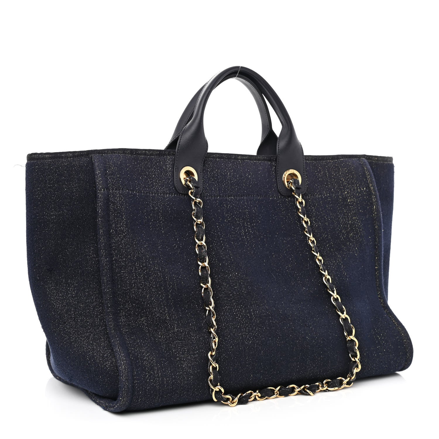 Chanel Lurex Canvas Medium Deauville Tote Navy Blue Gold 3 of 14