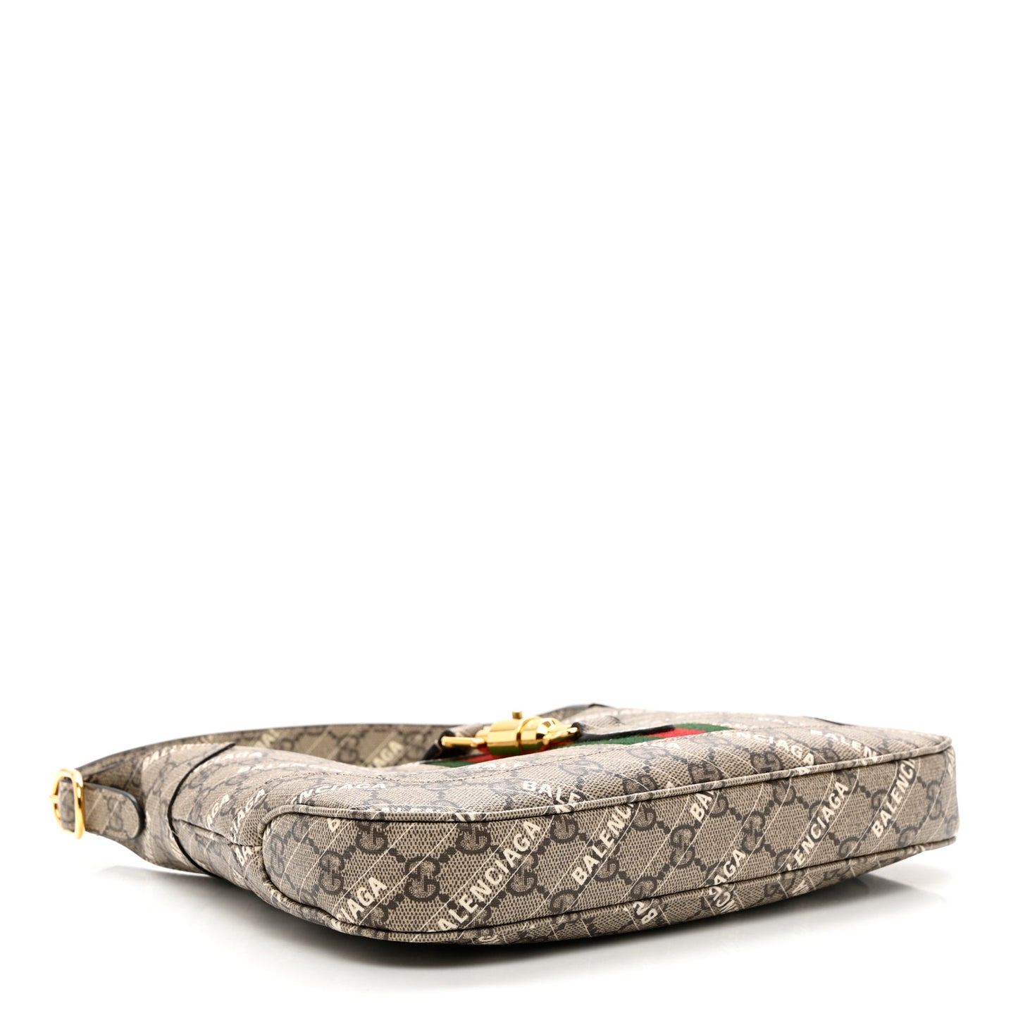 X BALENCIAGA GG Supreme Monogram Striped Logo Print Web Small Jackie 1961 Hobo Beige Ebony Mystic White