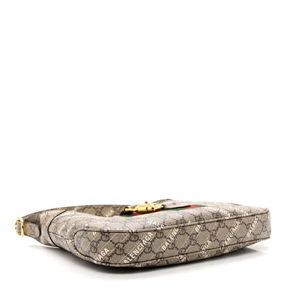 Gucci X BALENCIAGA GG Supreme Monogram Striped Logo Print Web Small Jackie 1961 Hobo Beige Ebony Mystic White 4 of 7