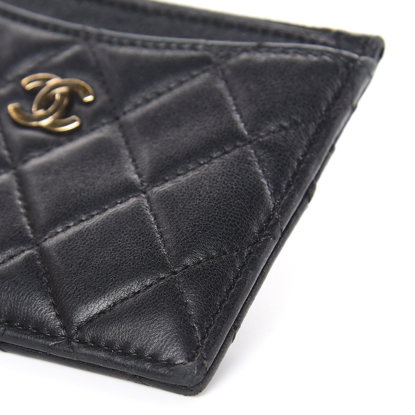 Lambskin Quilted Zip Card Holder Black