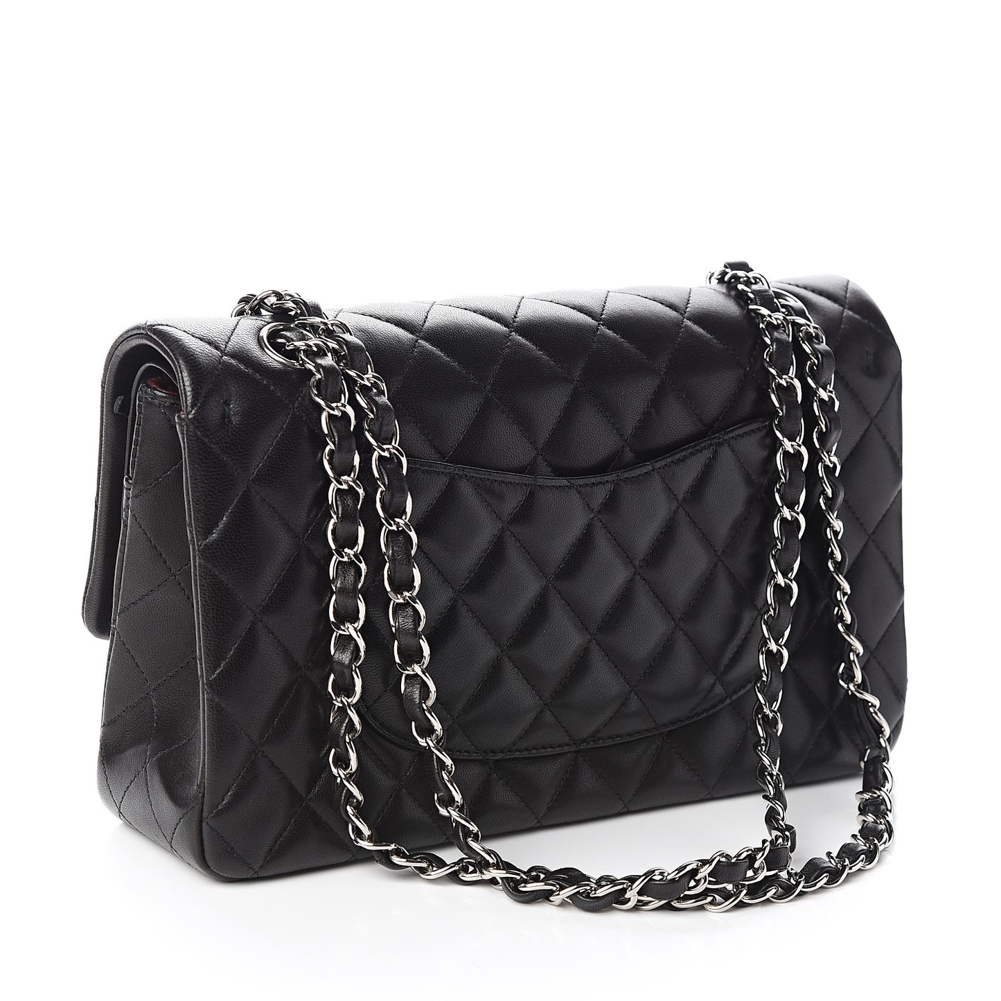 Lambskin Quilted Medium Double Flap Black